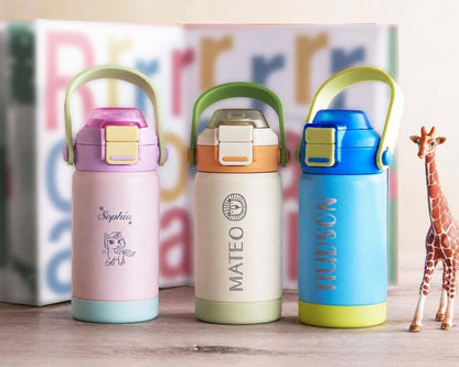 Personalized Kid Tumbler, Back to School Water Bottle, Gift for Kids, Stainless Steel, Dual Use Spout Straw [KT02]