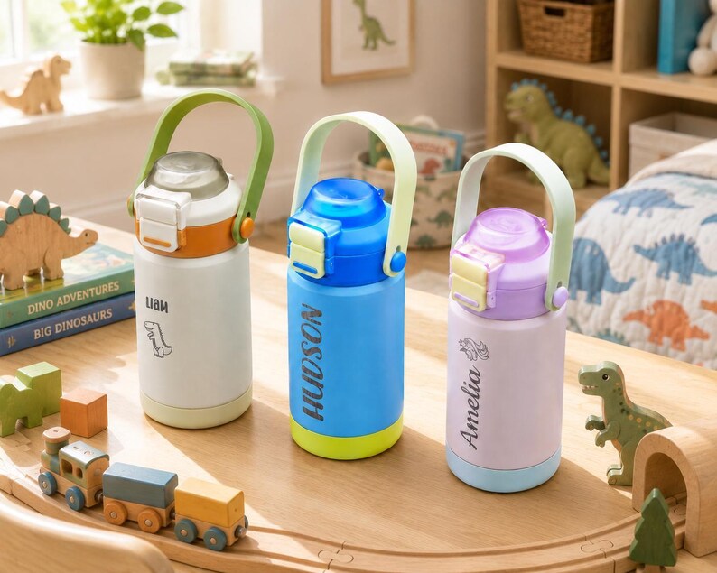 Personalized Kid Tumbler, Back to School Water Bottle, Gift for Kids, Stainless Steel, Dual Use Spout Straw [KT02]