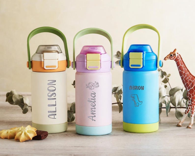 Personalized Kid Tumbler, Back to School Water Bottle, Gift for Kids, Stainless Steel, Dual Use Spout Straw [KT02]