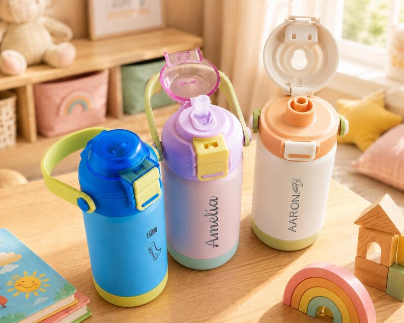 Personalized Kid Tumbler, Back to School Water Bottle, Gift for Kids, Stainless Steel, Dual Use Spout Straw [KT02]