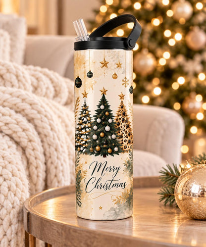 20 oz Stainless Steel Christmas Tumbler, Leopard Tree Design