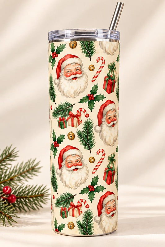 Vintage Santa Tumbler, 20 oz Christmas Gift, Retro Holiday Drinkware
