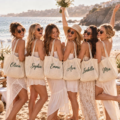Personalized Crochet Beach Tote Bag, Custom Name Bridesmaid Gift, Wedding Welcome Bag, Custom Name Summer Bag, Luxury Summer Tote