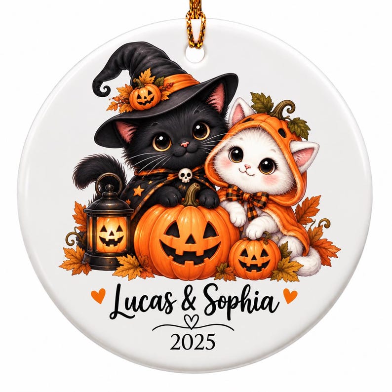 Personalized Halloween Couple Ornament, Custom Name Ghost Pumpkin Ornament, Cute Spooky Couple Keepsake, Halloween Gift
