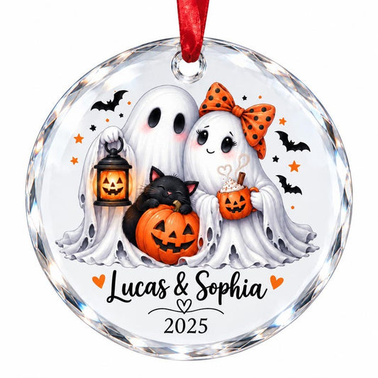 Personalized Halloween Couple Ornament, Custom Name Ghost Pumpkin Ornament, Cute Spooky Couple Keepsake, Halloween Gift