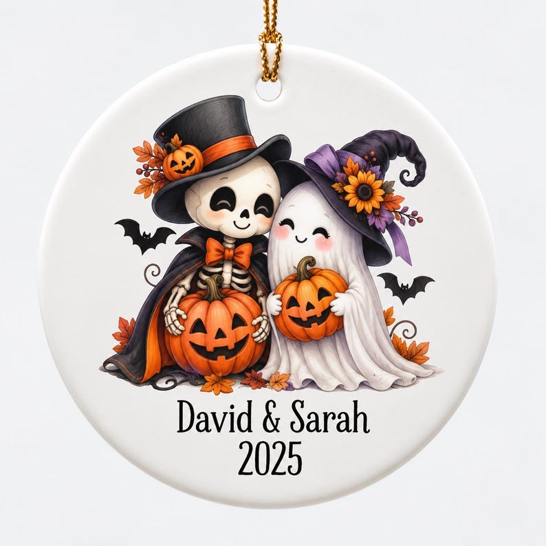 Personalized Halloween Couple Ornament, Custom Name Ghost Pumpkin Ornament, Cute Spooky Couple Keepsake, Halloween Gift