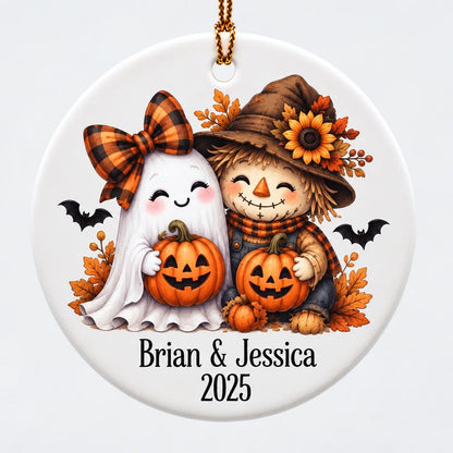 Personalized Halloween Couple Ornament, Custom Name Ghost Pumpkin Ornament, Cute Spooky Couple Keepsake, Halloween Gift