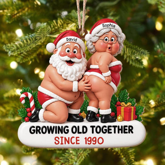 Personalized Couple Acrylic Ornament, Growing Old Together Christmas Keepsake, Custom Names and Year Anniversary Gift