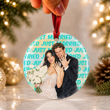 Engagement Ceramic Ornament, Personalized Watercolor Photo Wedding Gift, Newlywed Keepsake, Engaged Gift For Couples, Christmas Tree Decor