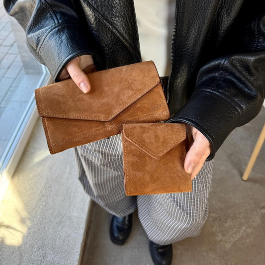 Long Suede Leather Wallet for Women | Envelope Clutch Purse | Wallet Set | Christmas Gift for Her