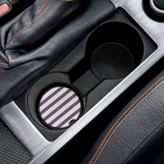 Universal Fit Navy Blue & Pink Striped Car Coasters, 1 or 2 Count Auto Accessories