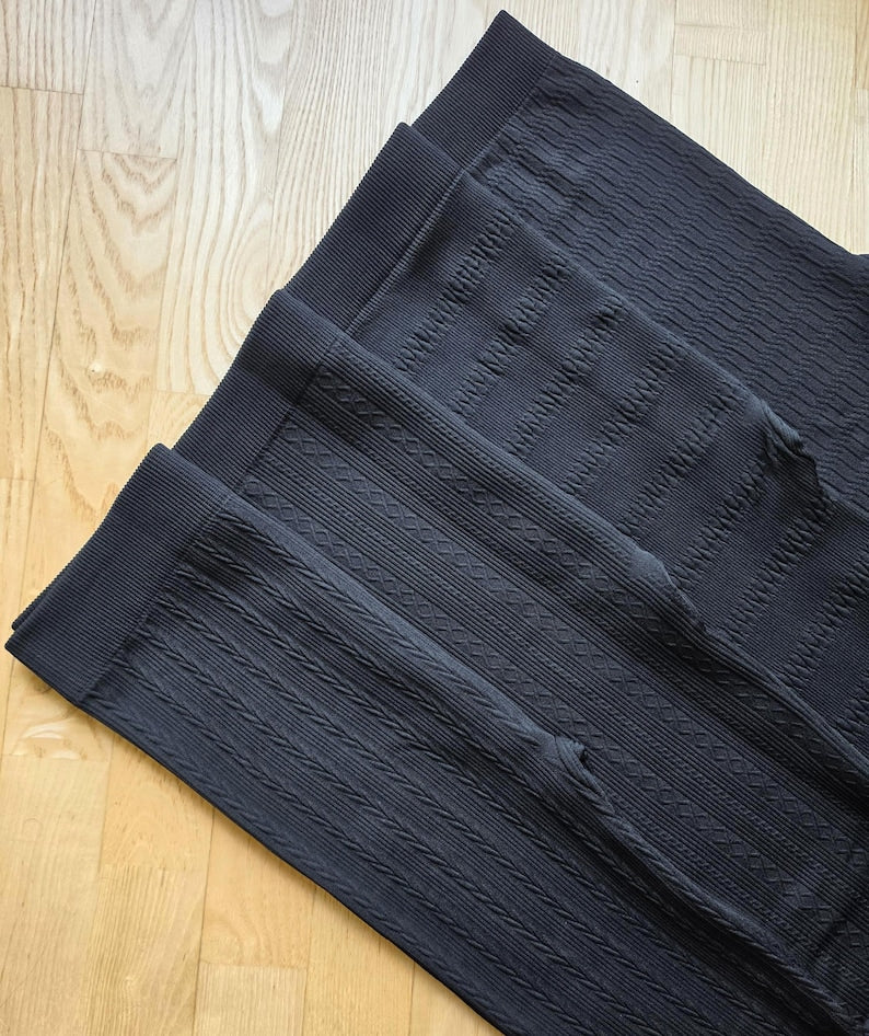 Textured Fleece Lined Winter Leggings: High Waist Seamless Assorted Black Pattern