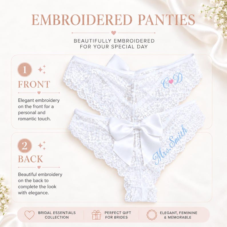 Custom Lace Underwear, Women's Lace Underwear, Bride Underwear, New Mrs Underwear, Honey Moon Outfit, Bridal Shower Gift Set, Gift for Bride