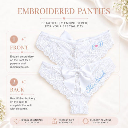 Custom Lace Underwear, Women's Lace Underwear, Bride Underwear, New Mrs Underwear, Honey Moon Outfit, Bridal Shower Gift Set, Gift for Bride