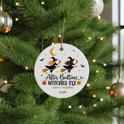 After Bedtime Witches Fly Ornament, Personalized Mom Friends Halloween Gift, Names 2 to 6