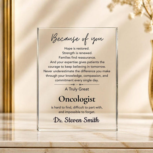 Oncologist Appreciation Gift Personalized Acrylic Plaque, Cancer Doctor Employee Coworker Thank You Gift, Retirement Farewell Keepsake