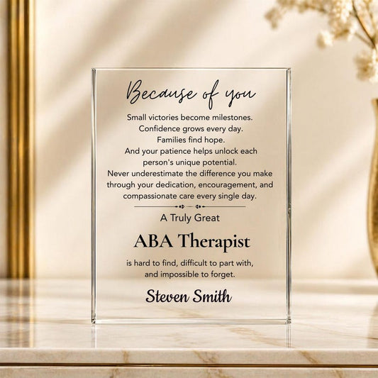 ABA Therapist Appreciation Gift Personalized Acrylic Plaque, BCBA RBT Employee Coworker Thank You Gift, Retirement Farewell Keepsake