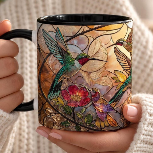 Stained Glass Hummingbirds Accent Coffee Mug | 11oz 15oz