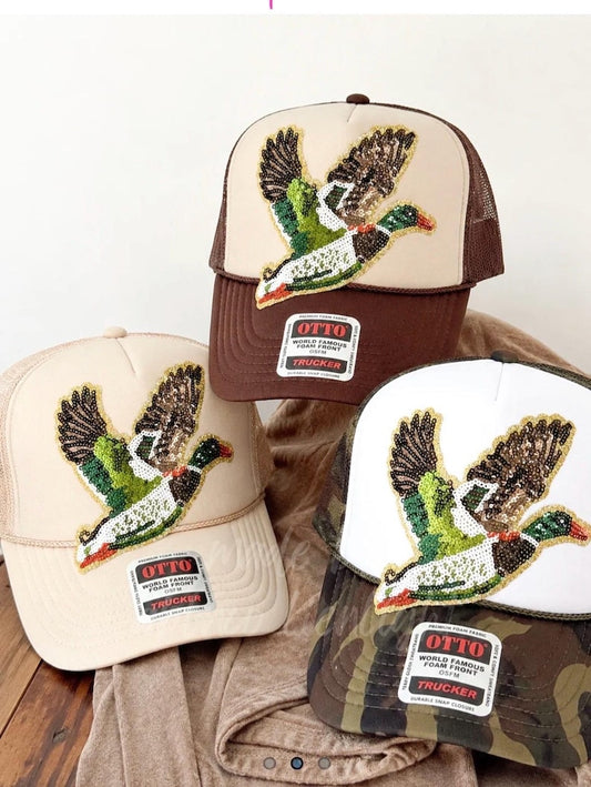 Sequin Duck Trucker Hat Custom Colors -  Vintage Style Camo Hat Unisex - Pheasant and Buck
