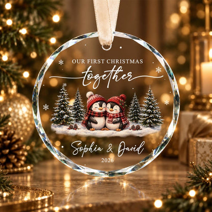 Our First Christmas Together Ornament, Personalized Couple Penguin Ornament, Custom Names Newlywed Gift, Engagement Wedding Keepsake