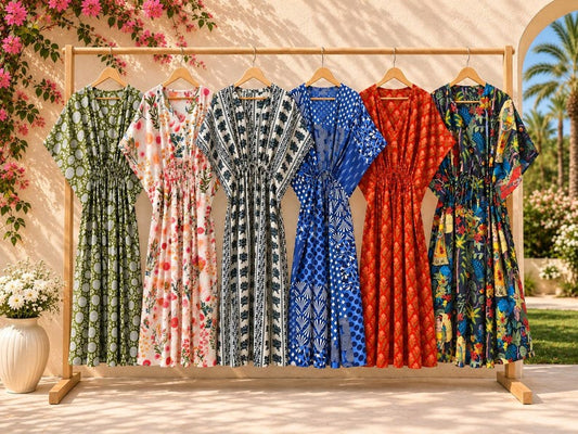 Hand Block Print Cotton Kaftan Dress, Plus Size Kaftan, Floral Maxi Caftan, Cotton House Dress, Beach Cover Up, Lounge Wear, Sleepwear Women
