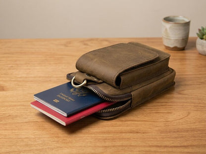 Leather Phone Pouch, Genuine Leather Belt Pouch, Phone Holster, Leather Waist Bag, Leather Belt Bag, Phone Belt Holder, Leather Hip Pouch