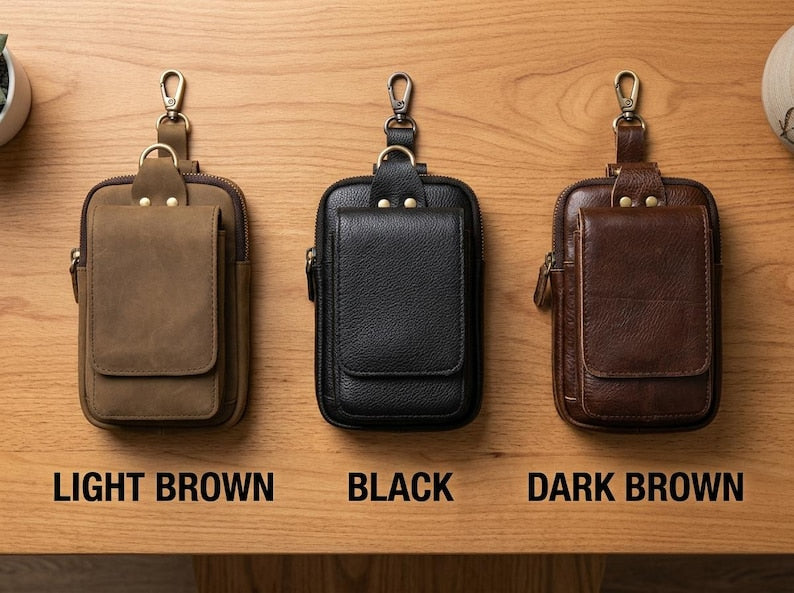 Leather Phone Pouch, Genuine Leather Belt Pouch, Phone Holster, Leather Waist Bag, Leather Belt Bag, Phone Belt Holder, Leather Hip Pouch