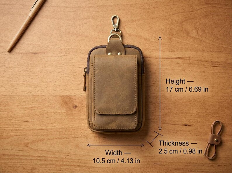 Leather Phone Pouch, Genuine Leather Belt Pouch, Phone Holster, Leather Waist Bag, Leather Belt Bag, Phone Belt Holder, Leather Hip Pouch
