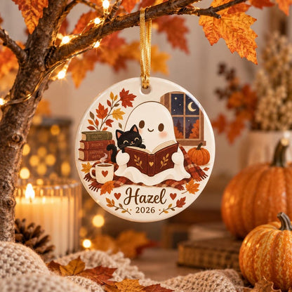 Personalized Ghost Ceramic Ornament, Custom Name Fall Ornament, Cute Halloween Pumpkin Keepsake, Autumn Decor, 2026 Gift