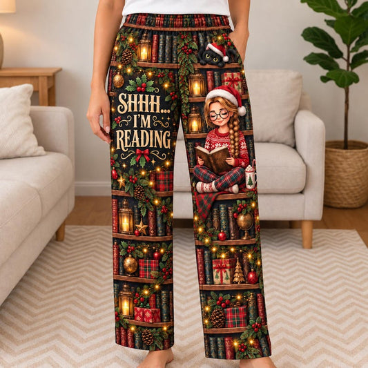 Shhh I'm Reading Christmas Pajama Pants: Custom Book Lover Sleepwear Bottoms