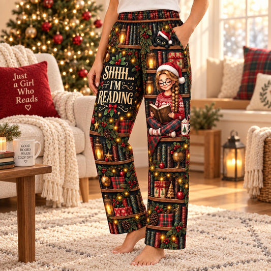 Shhh I'm Reading Christmas Pajama Pants: Custom Book Lover Sleepwear Bottoms