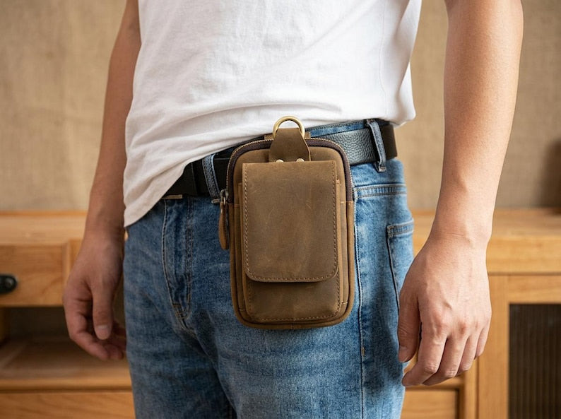 Leather Phone Pouch, Genuine Leather Belt Pouch, Phone Holster, Leather Waist Bag, Leather Belt Bag, Phone Belt Holder, Leather Hip Pouch