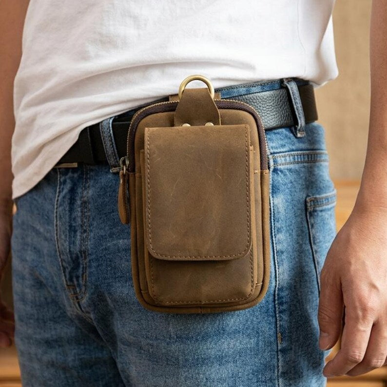 Leather Phone Pouch, Genuine Leather Belt Pouch, Phone Holster, Leather Waist Bag, Leather Belt Bag, Phone Belt Holder, Leather Hip Pouch