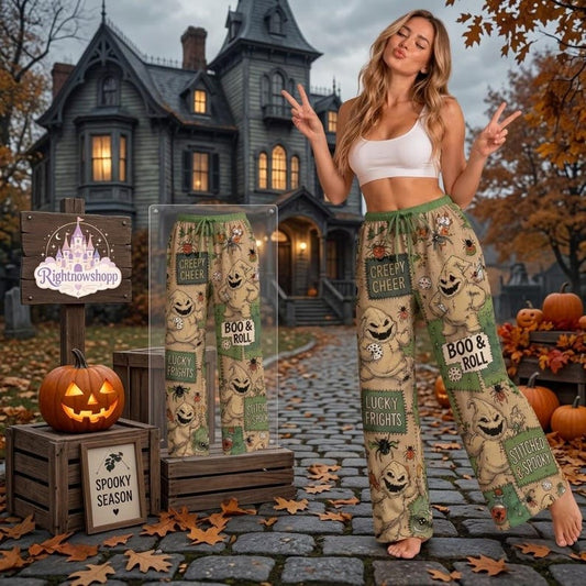 Halloween Before Christmas Pajama Pants Spooky Season Wide Leg Loungewear Jack Sally Oogie Boogie Drawstring Bottoms Halloween Gift for Her