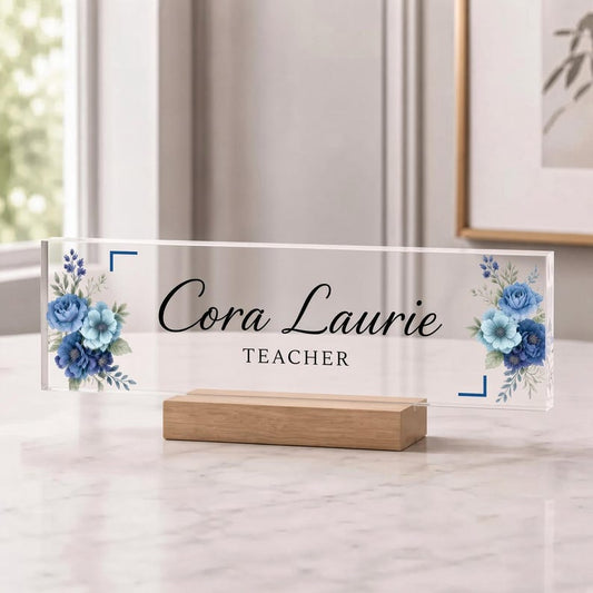 Custom  Acrylic Desk Sign, Desk Name Plaque, Floral Name Plaque, Custom Teacher Gift, Custom Name Sign, New Job Gift