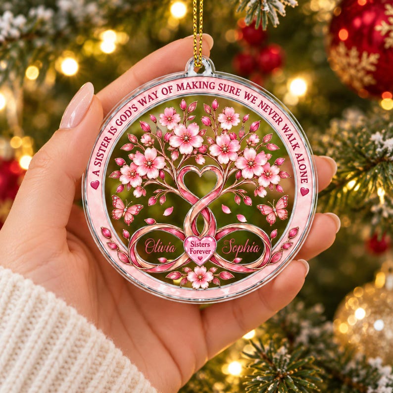 Personalized Sisters Acrylic Ornament: Custom Names Tree of Life Keepsake, Sister Friendship Christmas Gift, Best Friend Decor