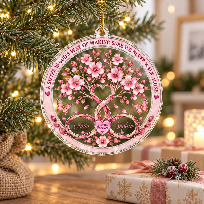 Personalized Sisters Acrylic Ornament: Custom Names Tree of Life Keepsake, Sister Friendship Christmas Gift, Best Friend Decor