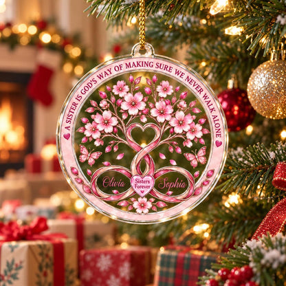Personalized Sisters Acrylic Ornament: Custom Names Tree of Life Keepsake, Sister Friendship Christmas Gift, Best Friend Decor