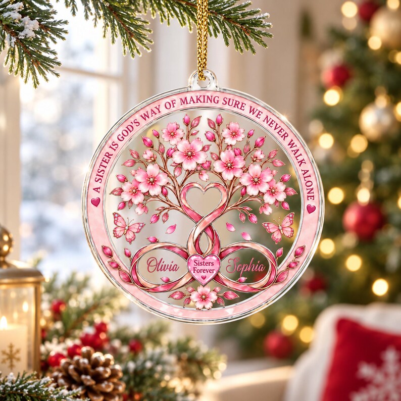 Personalized Sisters Acrylic Ornament: Custom Names Tree of Life Keepsake, Sister Friendship Christmas Gift, Best Friend Decor