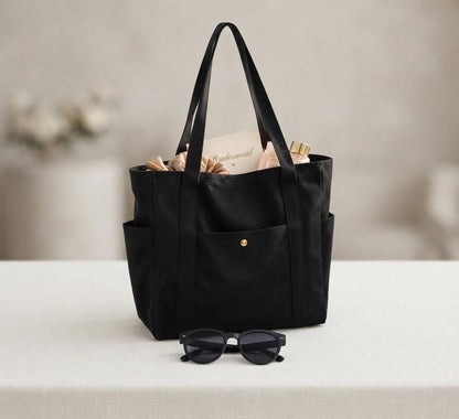 Personalized Embroidered Canvas Tote Bag, Multi-Pocket Utility Shoulder Bag (Bridesmaid Gift)