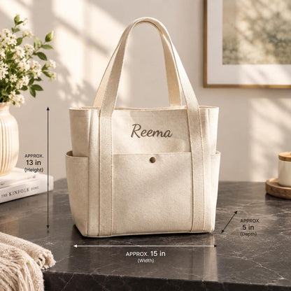 Personalized Embroidered Canvas Tote Bag, Multi-Pocket Utility Shoulder Bag (Bridesmaid Gift)
