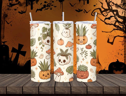 Spooky Plant Lover Tumbler, Ghost Pumpkin Succulent Design (20oz)