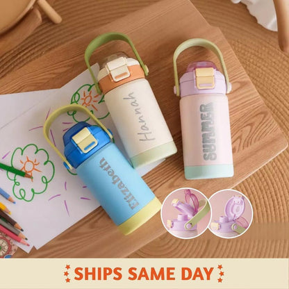Personalized Kids Water Bottle: Stainless Steel Tumbler, Custom Name Party Favors [W+R]