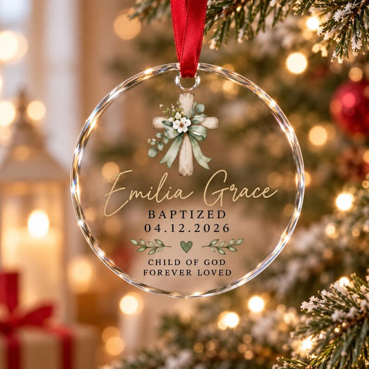 Personalized Baptism Ornament, Custom Name & Date Cross Ornament, Christening Keepsake, Baptized Gift for Girl, Goddaughter Gift