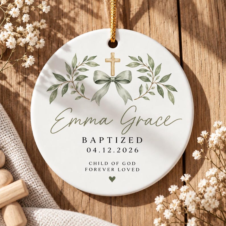 Personalized Baptism Ornament, Custom Name & Date Cross Ornament, Christening Keepsake, Baptized Gift for Girl, Goddaughter Gift