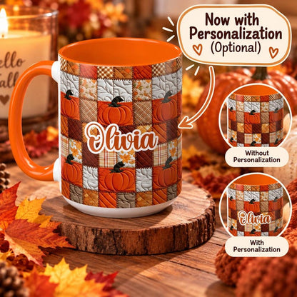 Autumn Pumpkin Mug: Rustic Faux Patchwork Thanksgiving Coffee Cup