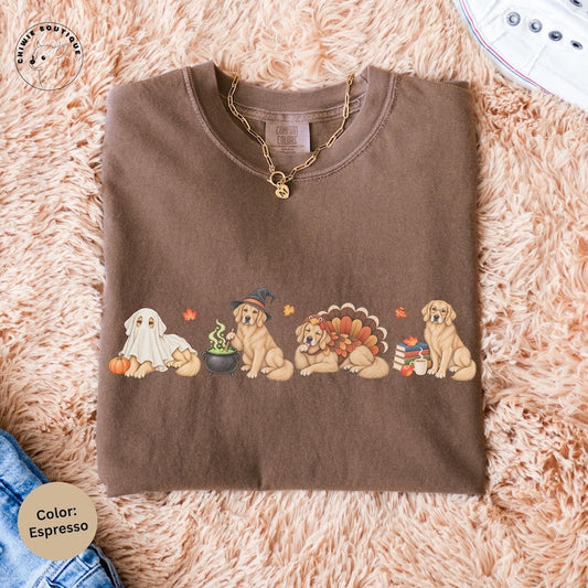 Unisex Golden Retriever Fall Shirt for Halloween Thanksgiving Bookish Ghost Dog Lover Sweatshirt