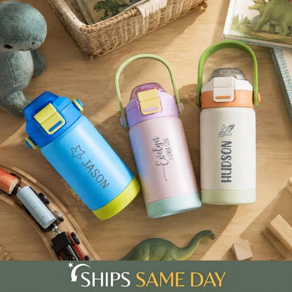 Personalized Kid Tumbler, Back to School Water Bottle, Gift for Kids, Stainless Steel, Dual Use Spout Straw [KT02]