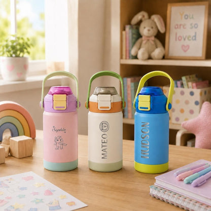 Personalized Kid Tumbler, Back to School Water Bottle, Gift for Kids, Stainless Steel, Dual Use Spout Straw [KT02]