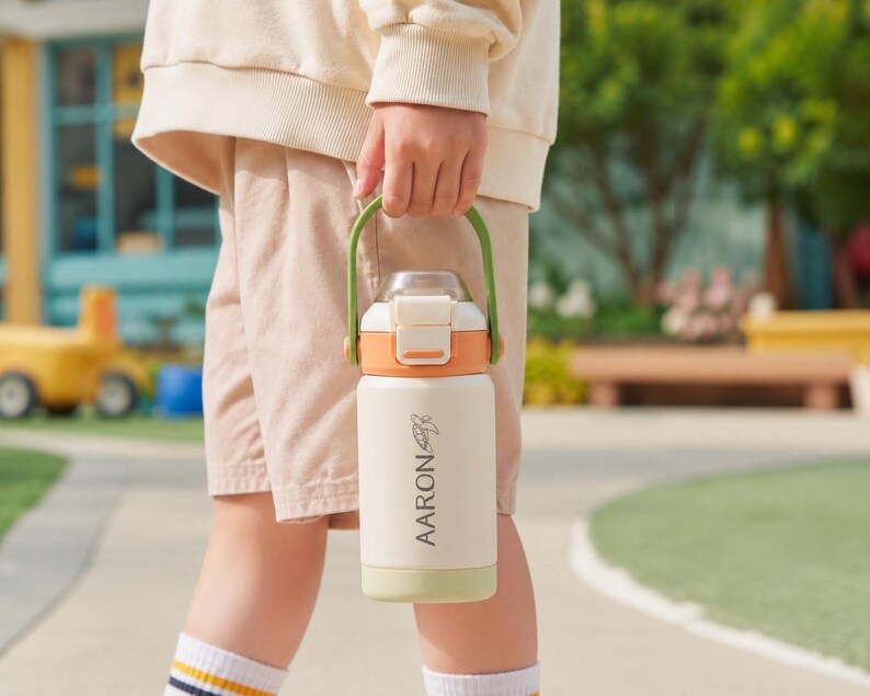 Personalized Kid Tumbler, Back to School Water Bottle, Gift for Kids, Stainless Steel, Dual Use Spout Straw [KT02]